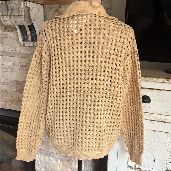 Andthewhy tan collared open knit long sleeve vneck sweater - Picture 8 of 16
